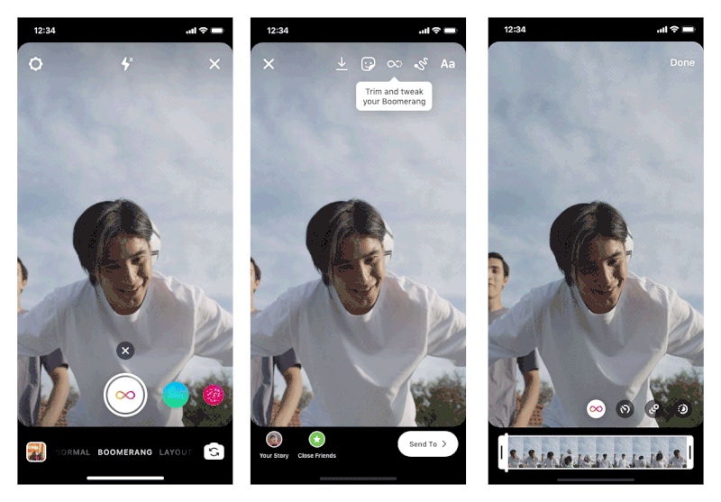 InstagramはBoomerangを新しいエフェクトで更新しました：SloMo、Echo、Duo