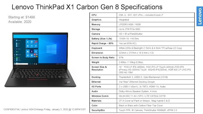 Lenovo ThinkPad X1 Carbon 8세대 사양
