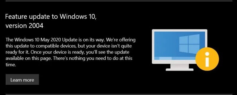 Windows 10 now tells you if May 2020 Update has blocked you