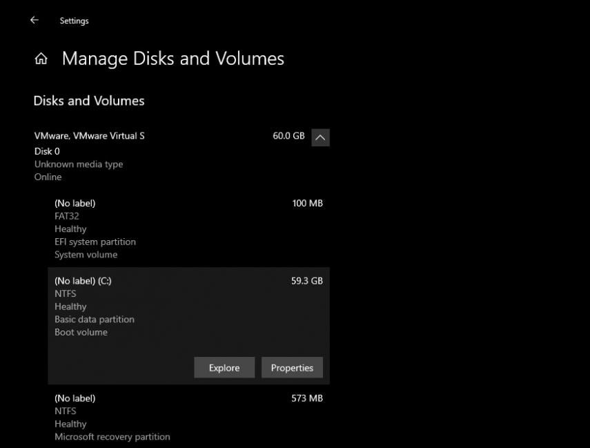 This is what the new Windows 10 disk partition manager looks like