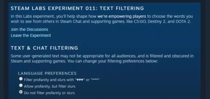 Valve is developing a chat and text filtering feature for Steam