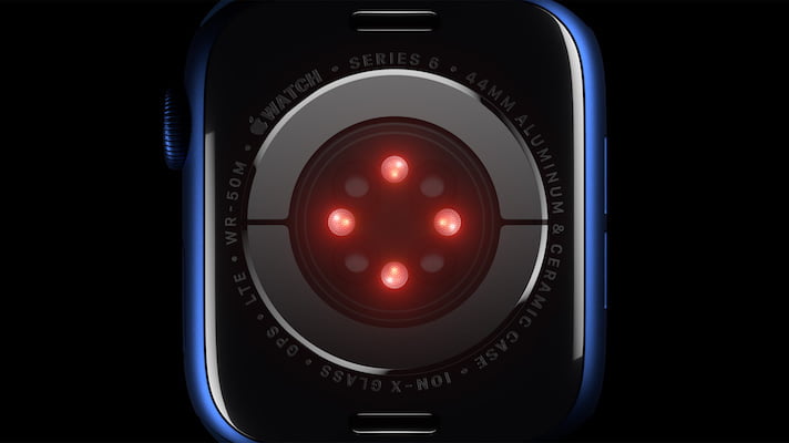 Apple Watch 6のセンサーは、スマートウォッチの背面に配置されており、血中酸素濃度を測定するためのものです。