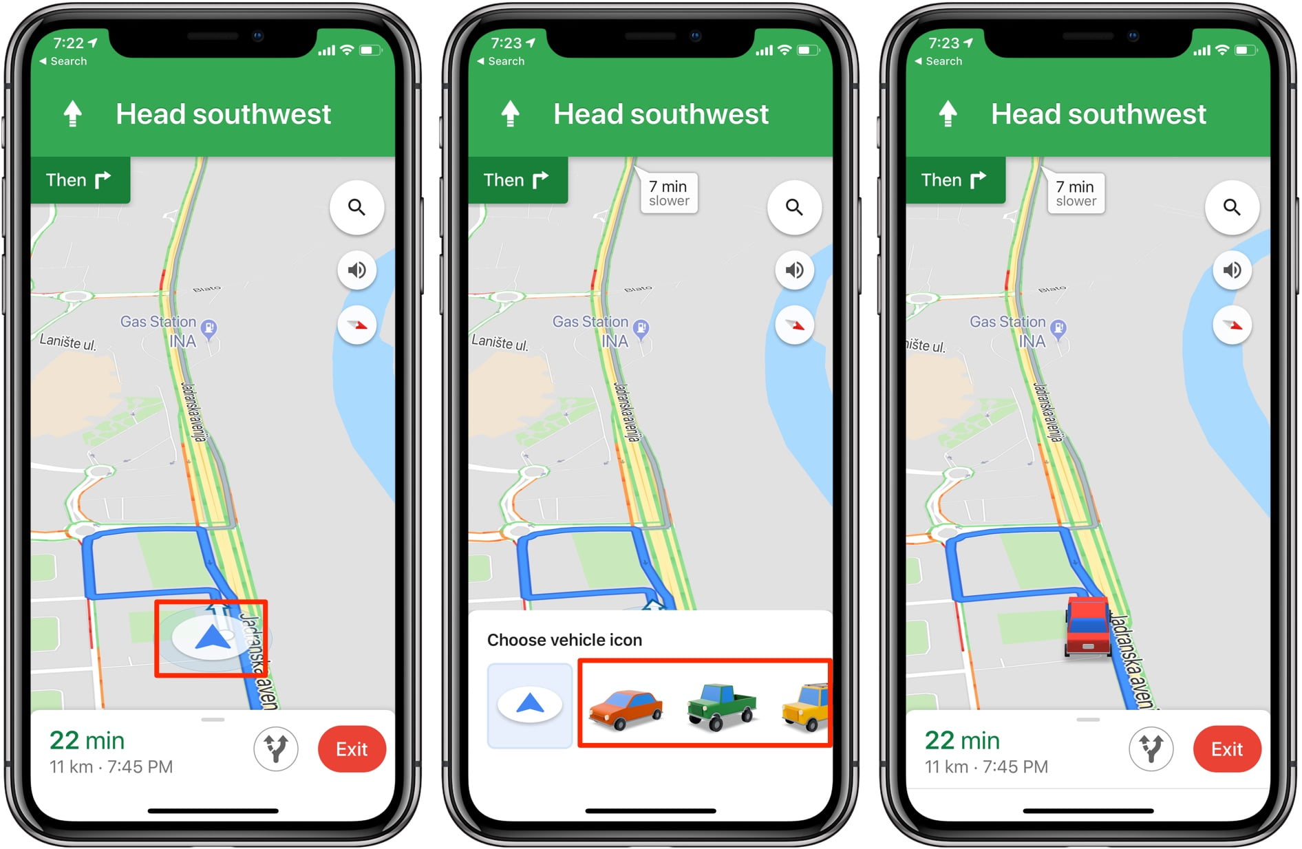 How to change the Google Maps arrow for a car on iOS and Android?
