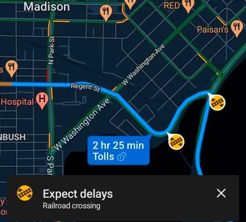 Google Maps starts displaying railroad crossings alerts