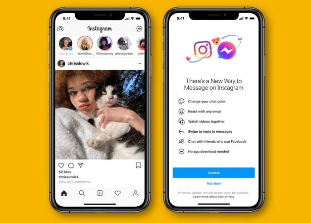 Instagram and Facebook Messenger users can now message and video call each other from one app to another
