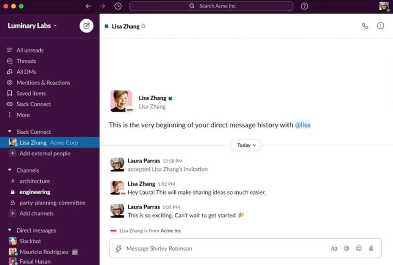 Slack now allows sending direct messages to members of other companies