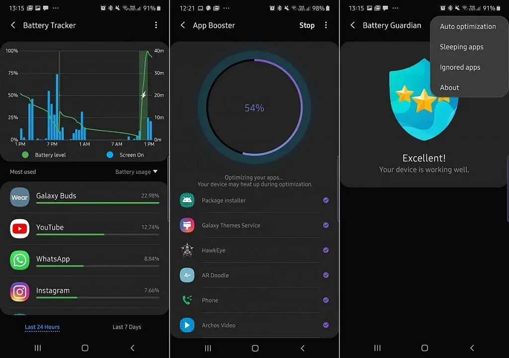 How to control battery usage on a Samsung smartphone?