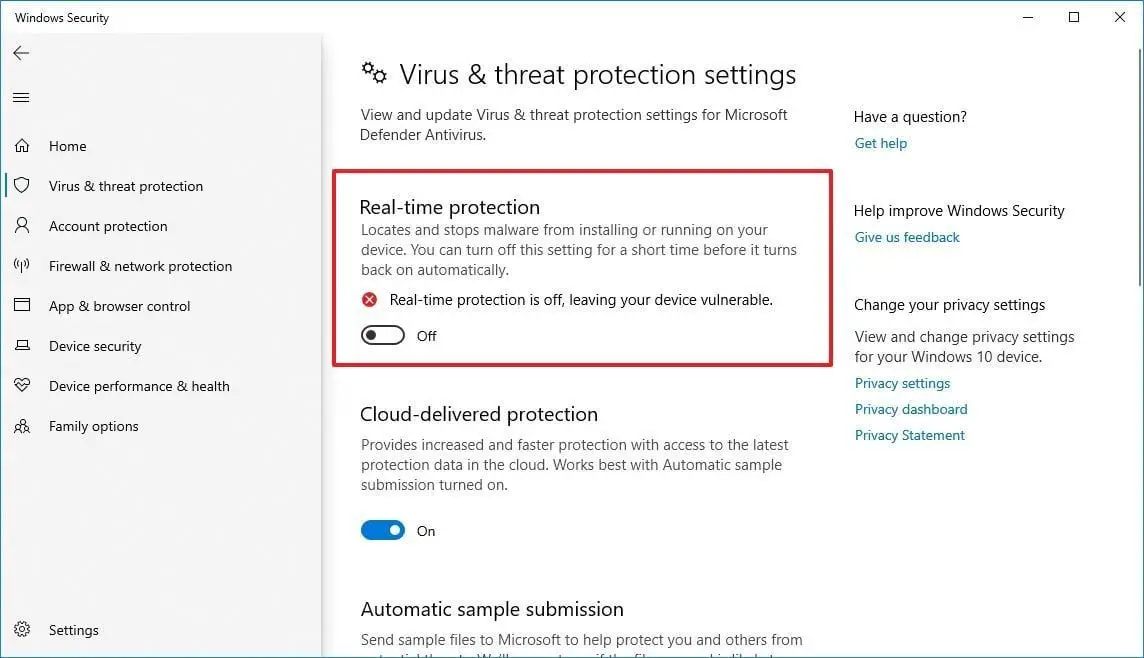 How to enable real-time protection for Windows Defender?