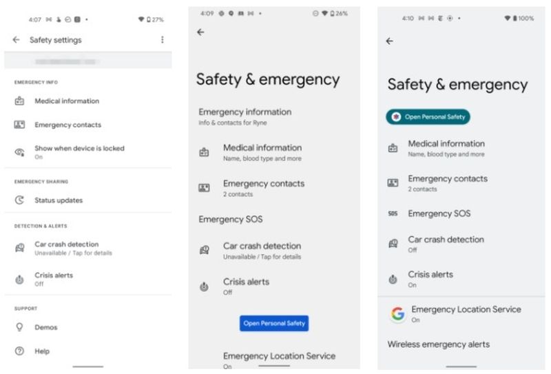 Android 12は、その設定で「安全と緊急」メニューをデビューさせます。その中にあるものは次のとおりです。