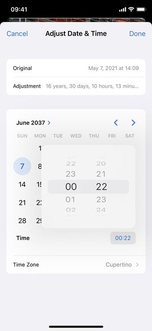 How to adjust the date and time and location of a photo or video in iOS 15 Photos?