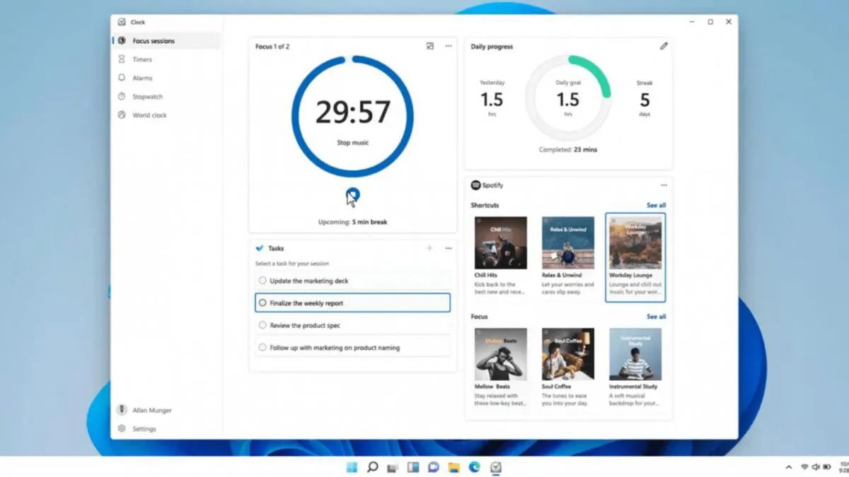 Windows 11 will integrate the Focus Sessions feature to improve productivity