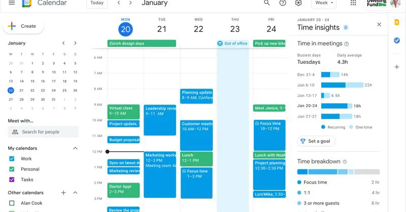 Google Calendar shows you statistics to let you know how you spend your time
