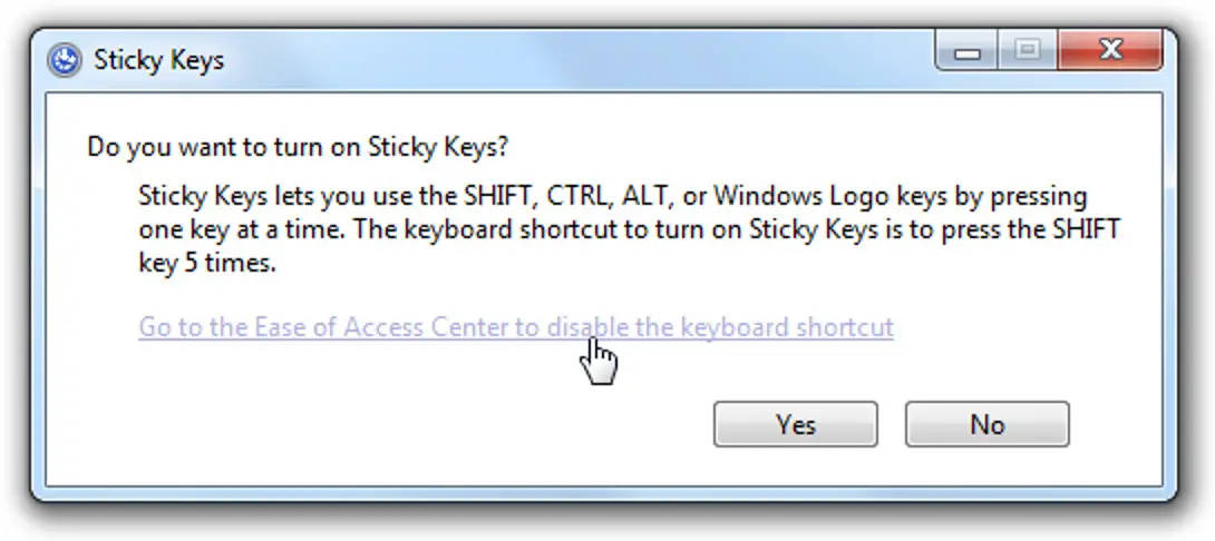 How to turn off sticky keys in Windows 10?