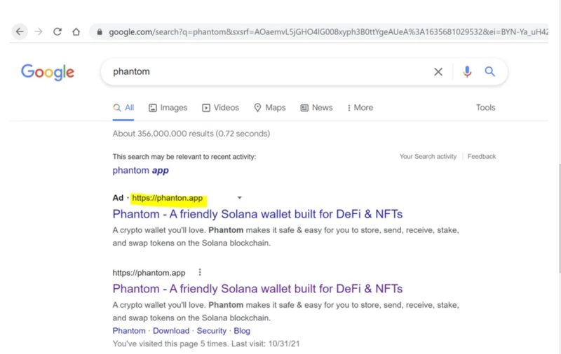 Crypto scammers use Google Ads 