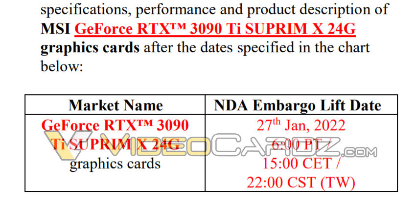 Nvidia RTX 3090 Ti SUPRIM X might be launched on Januray 27th