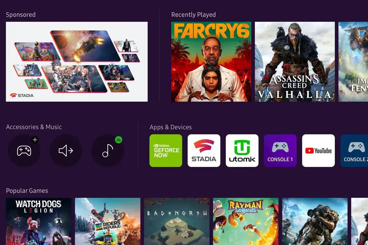 Nvidia GeForce Now and Google Stadia gaming are included on new Samsung TVs