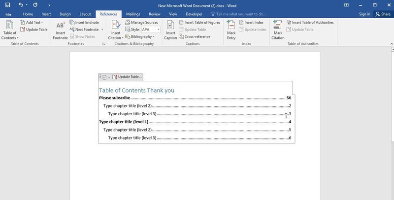How to create and update a Table of Contents in Microsoft Word?