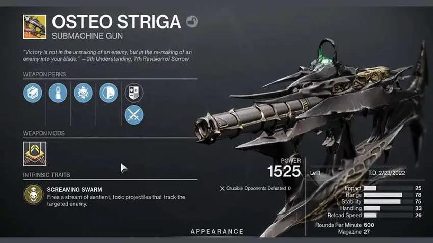 Comment obtenir Osteo Striga Exotic dans Destiny 2 ?