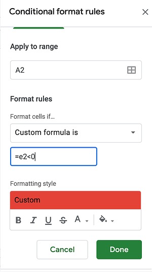 Erfahren Sie, wie Sie die bedingte Formatierung basierend auf einem anderen Zellenwert, einer anderen Farbe und einem anderen Bereich in Google Tabellen festlegen.