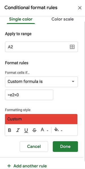 Découvrez comment définir la mise en forme conditionnelle en fonction d'une autre valeur de cellule, d'une couleur et d'une plage dans Google Sheets.