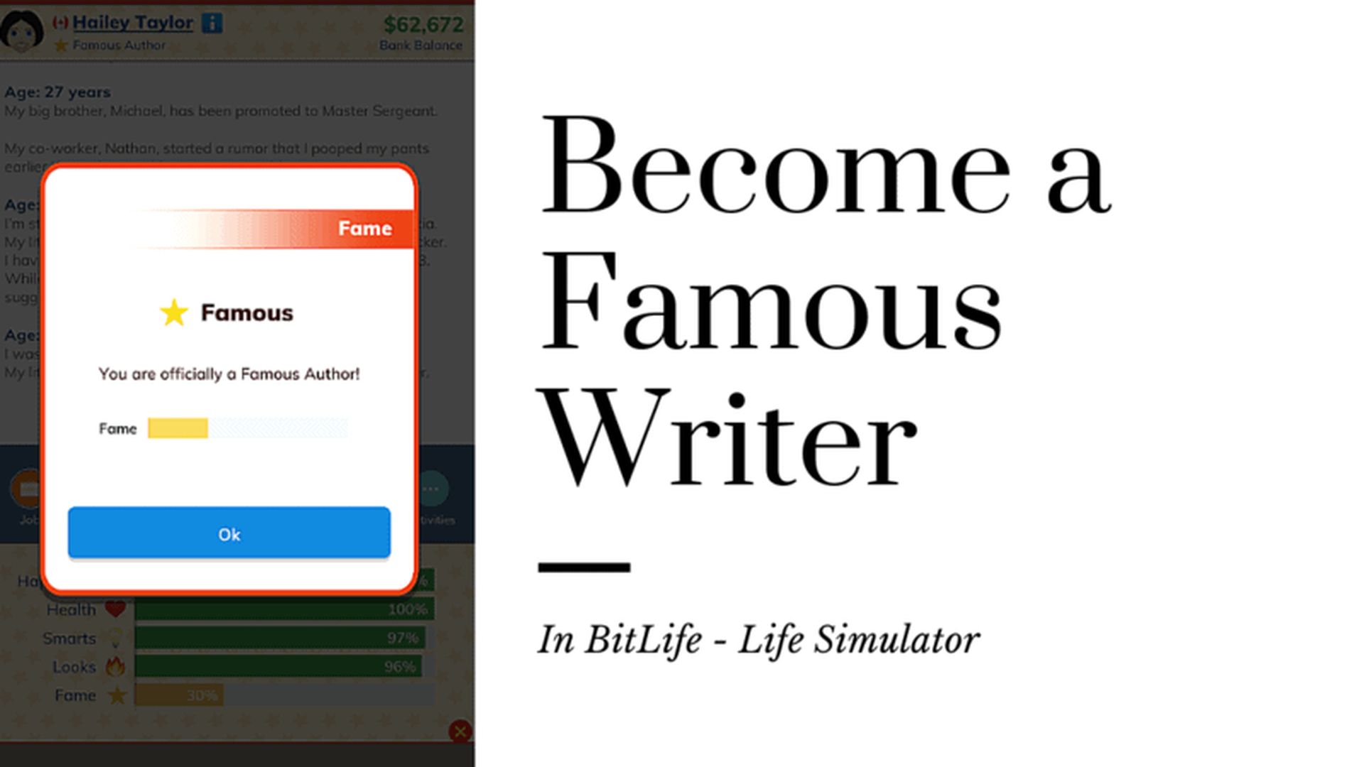 В этой статье мы расскажем, как стать известным писателем в Bitlife, чтобы вы могли заработать достижение «Писательская карьера» и получить знаменитую ленту.