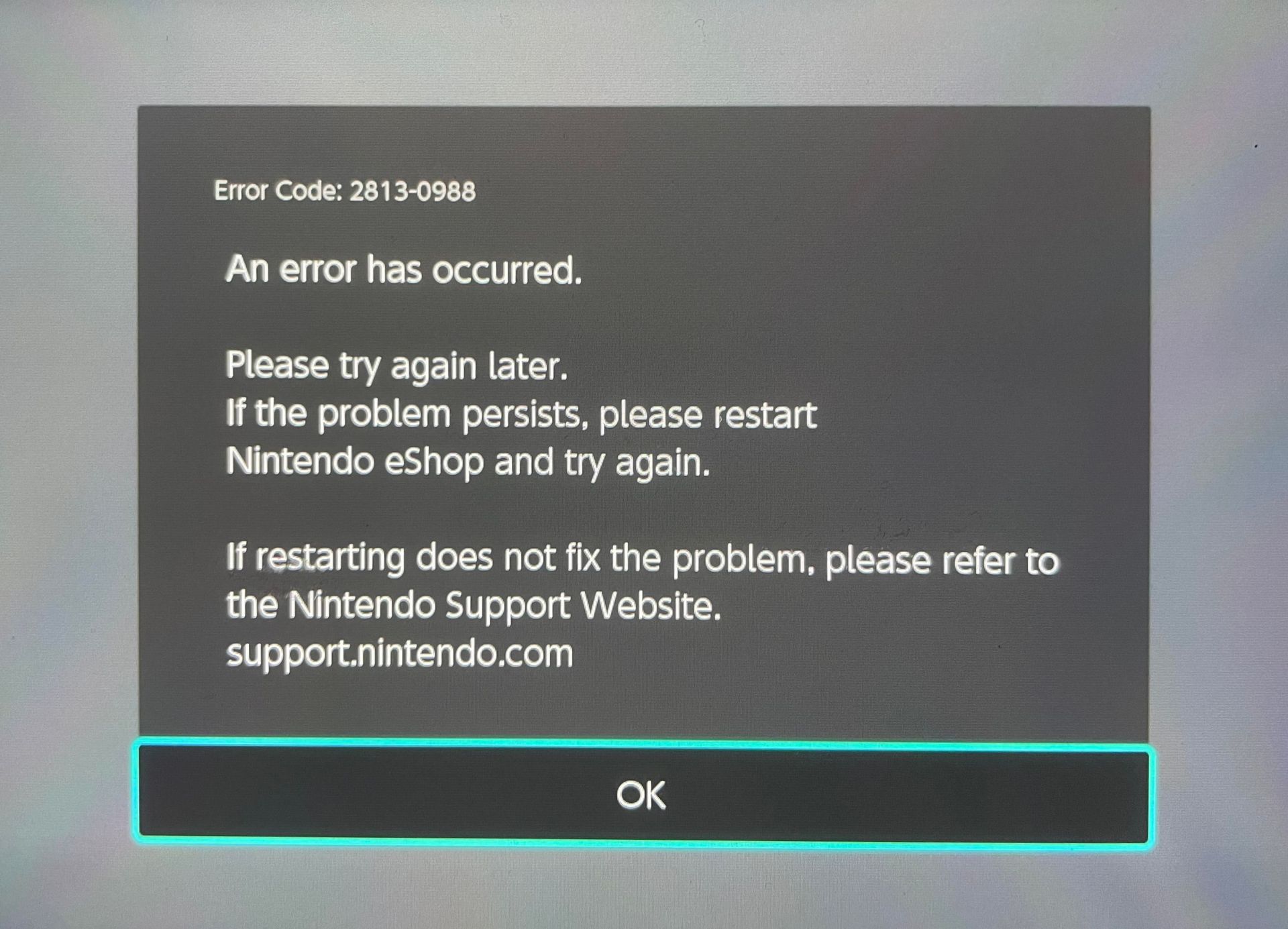 Jak naprawić kod błędu Nintendo Switch 2813-0988?
