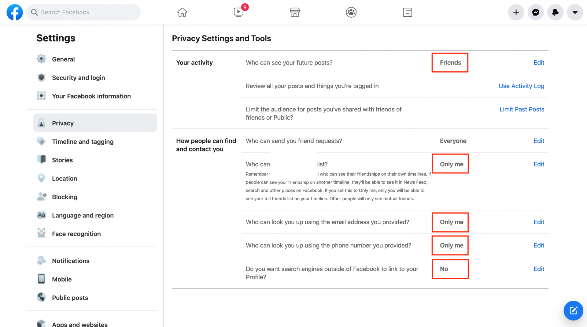 Settings we recommend you use to protect yourself from possible future Facebook data leak
