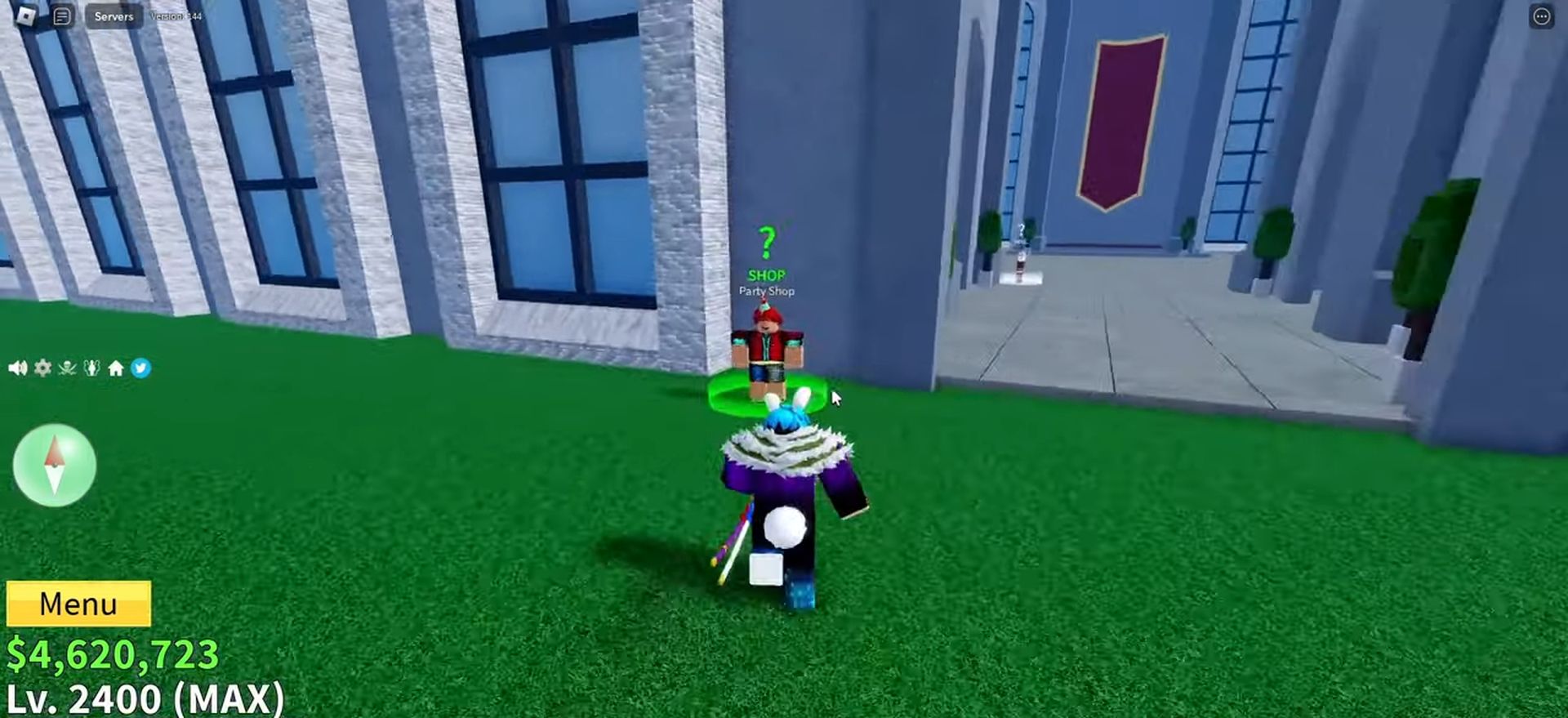 Where is party shop in Blox Fruits: NPC can be found just outside of the castle on the sea