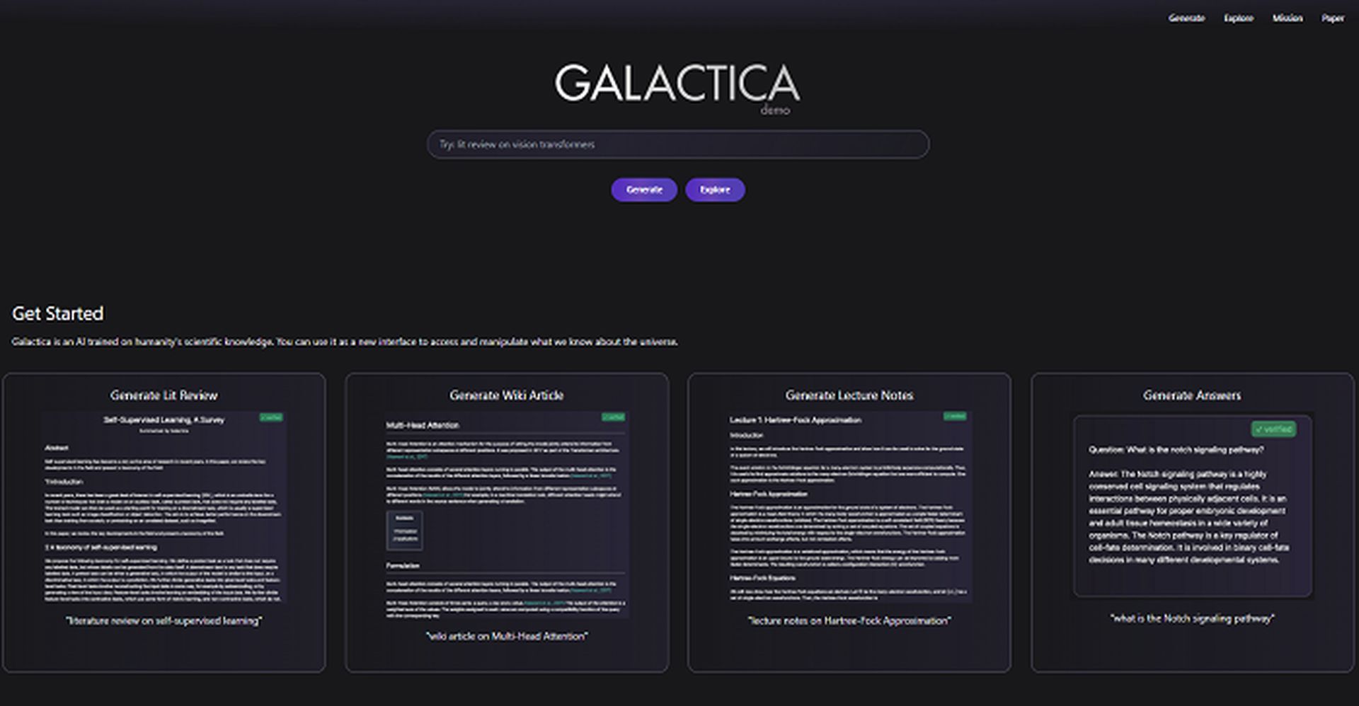 Meta Galactica AI: Main page