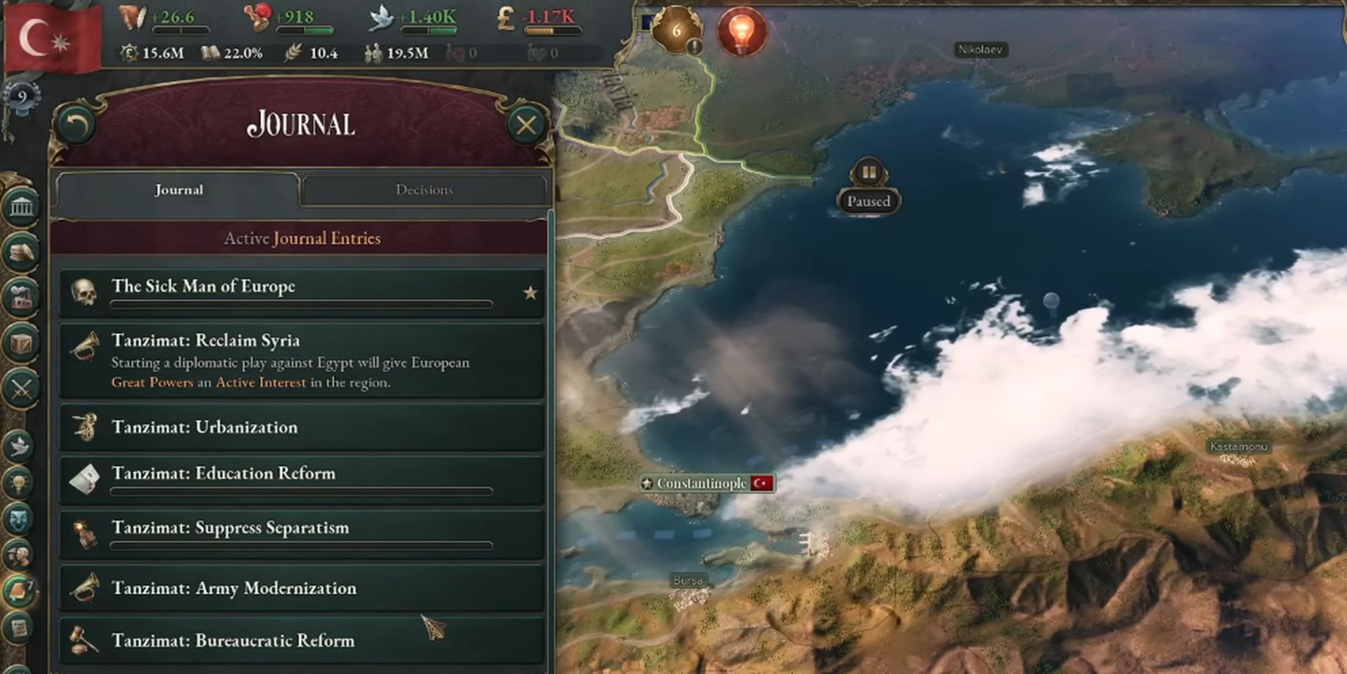 In order to win a Victoria 3 Ottoman Empire playthrough, you have to accomplish 4 of 7 given tasks within 20 years