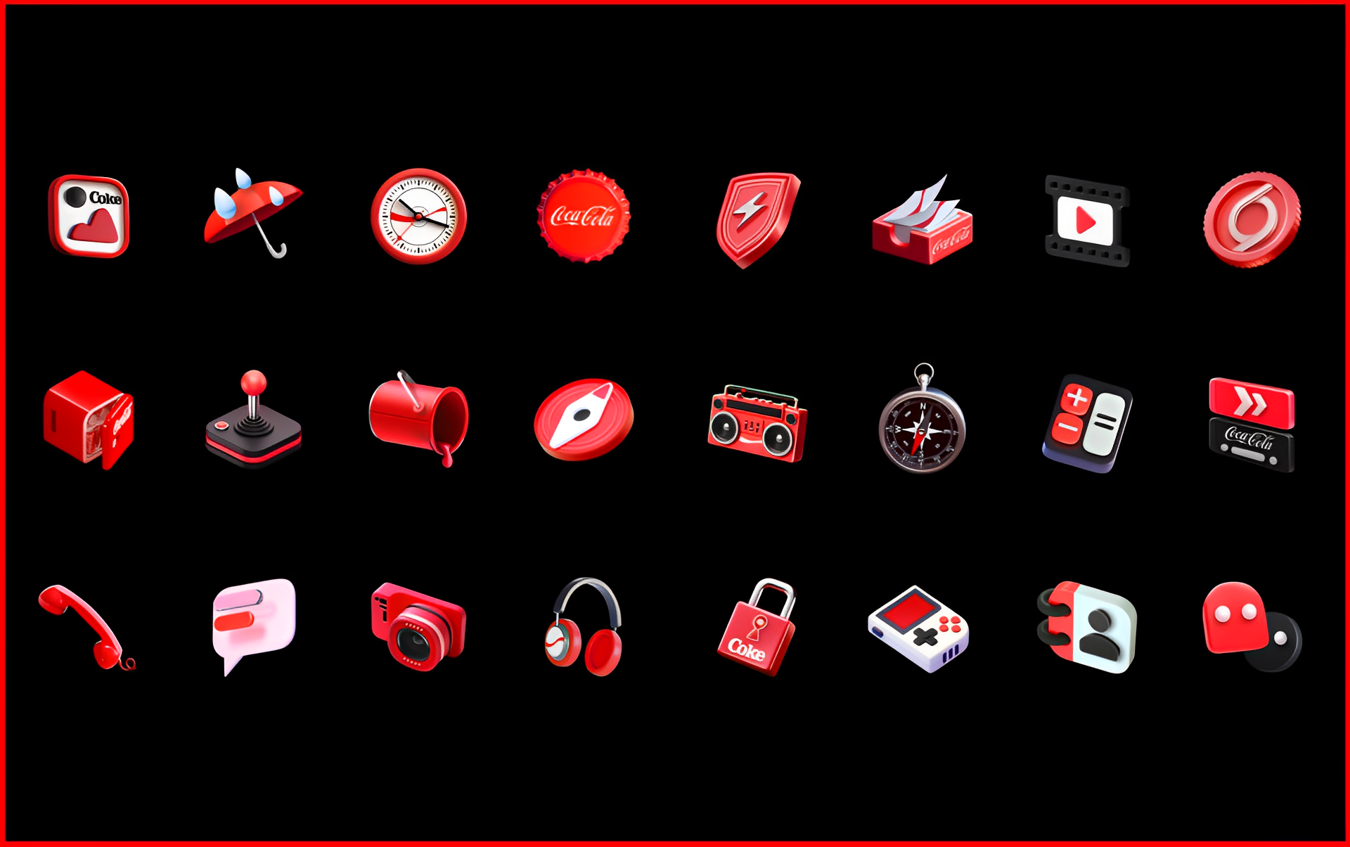 Standaardpictogrammen in de Coke Phone worden gemengd met Coca-Cola-thema's