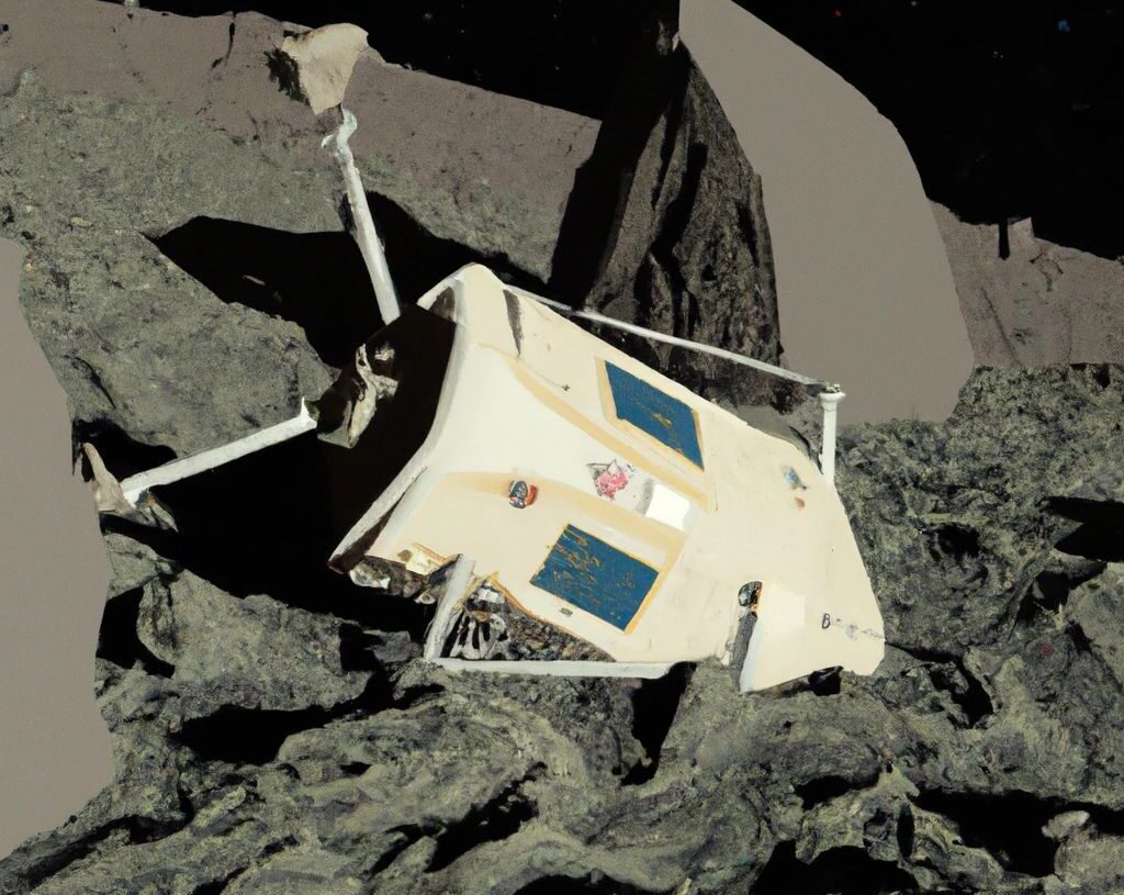 a fictional image showing that a moon lander is crashed