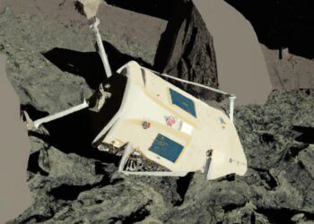a fictional image showing that a moon lander is crashed