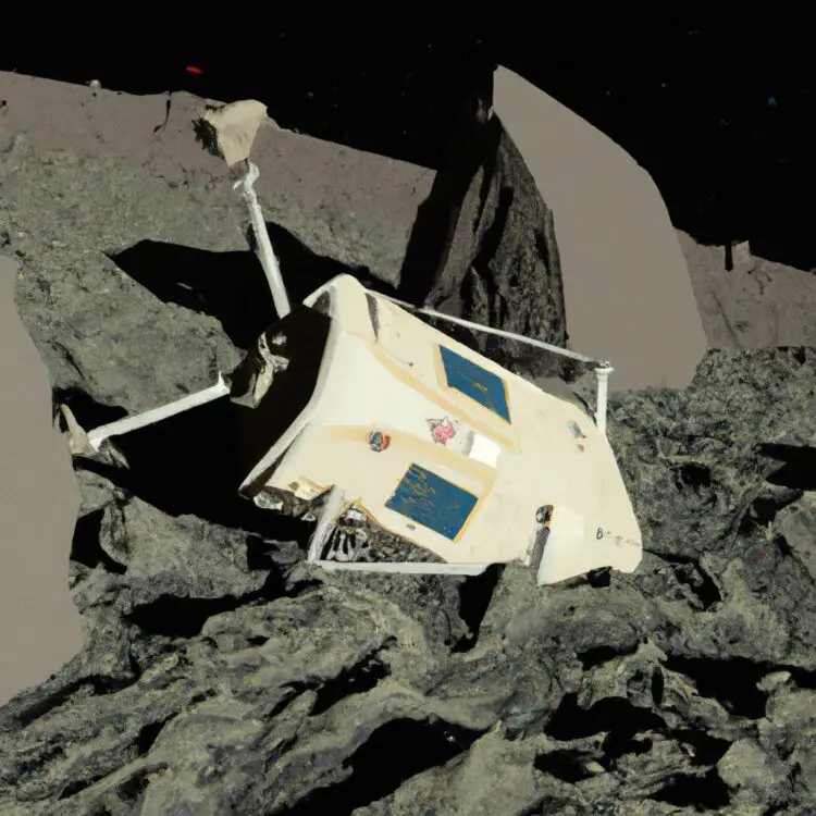 a fictional image showing that a moon lander is crashed