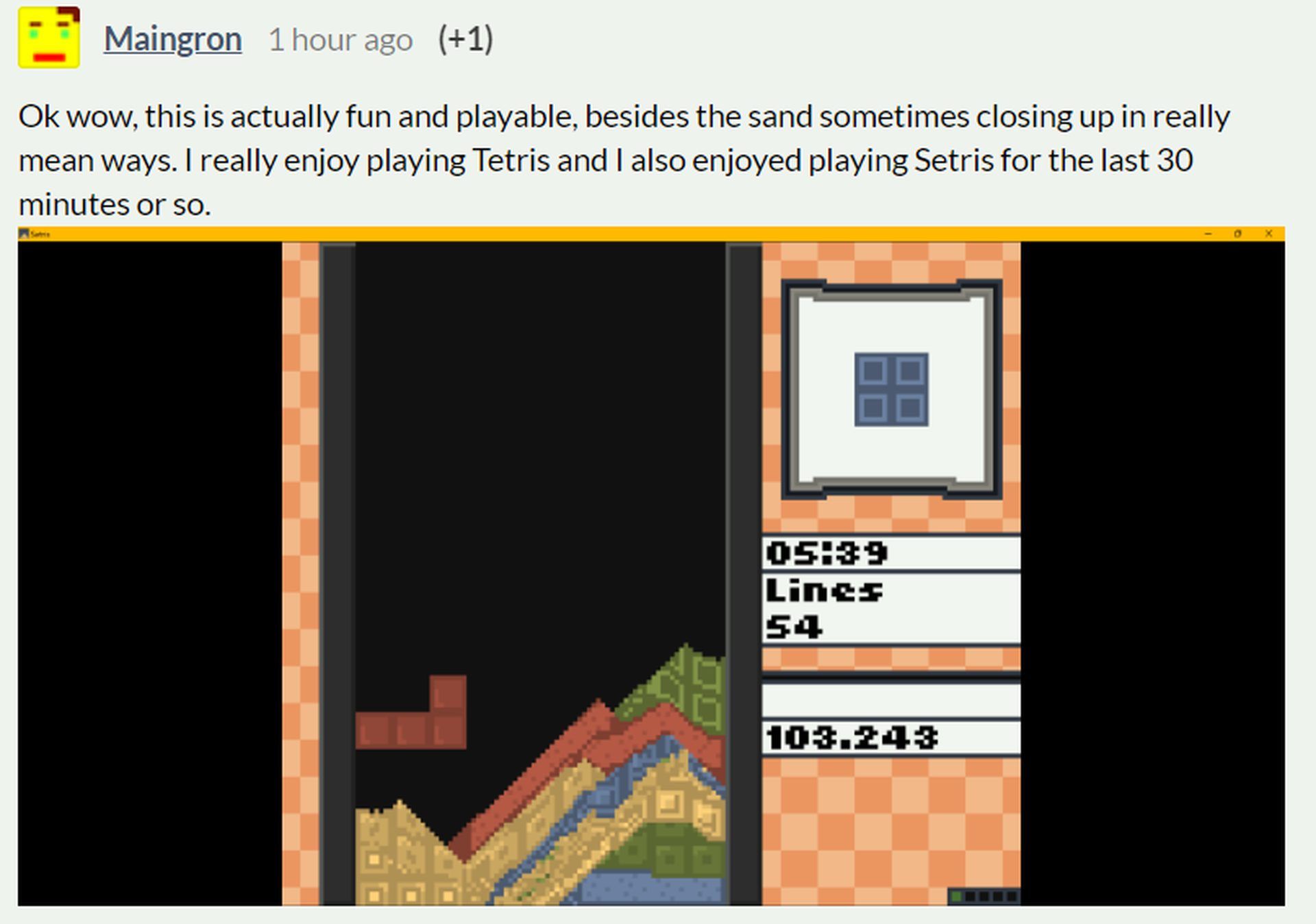 How to play the Setris game: Tetris with sands