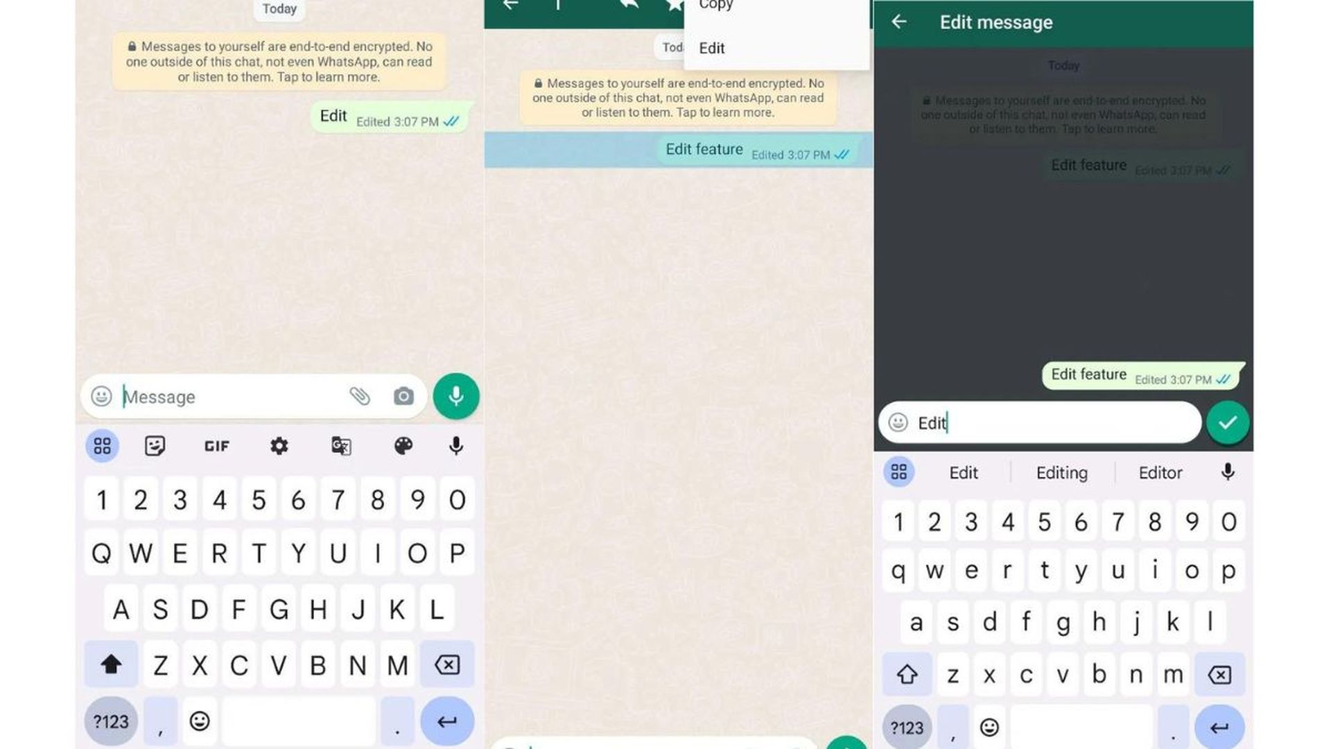 WhatsApp message edit feature