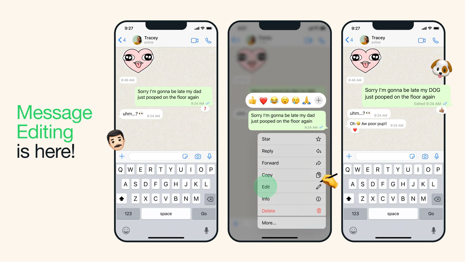 WhatsApp message edit feature