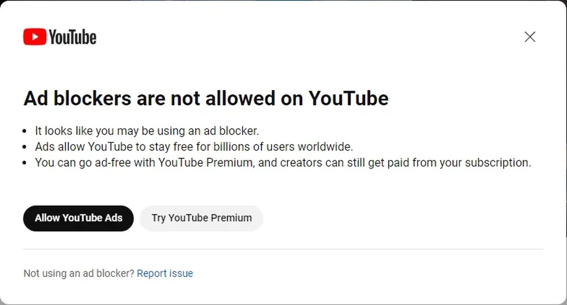 YouTube blocking adblock 