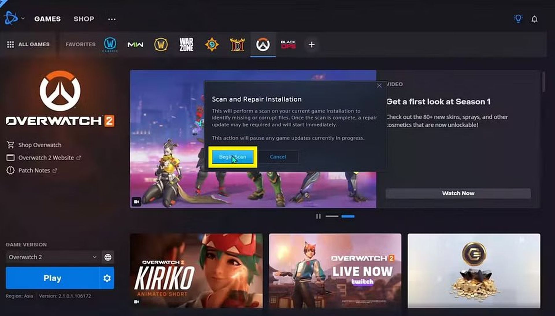 Overwatch not launching Playing Now error