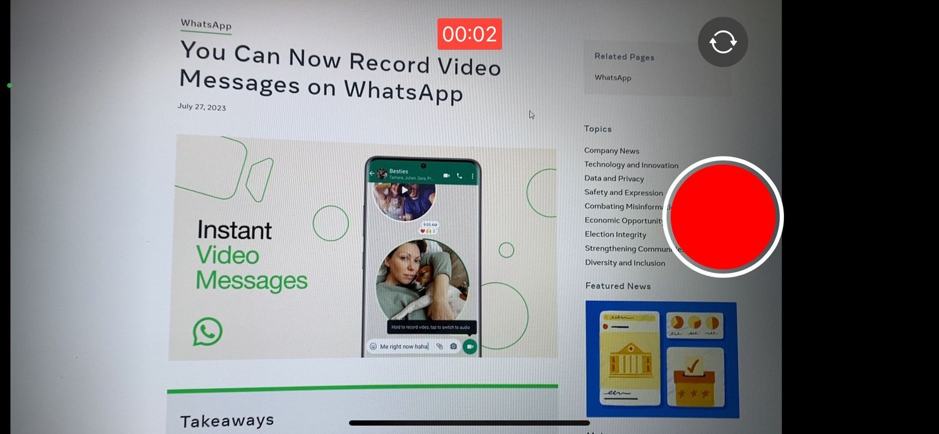 Мгновенные видео сообщения WhatsApp