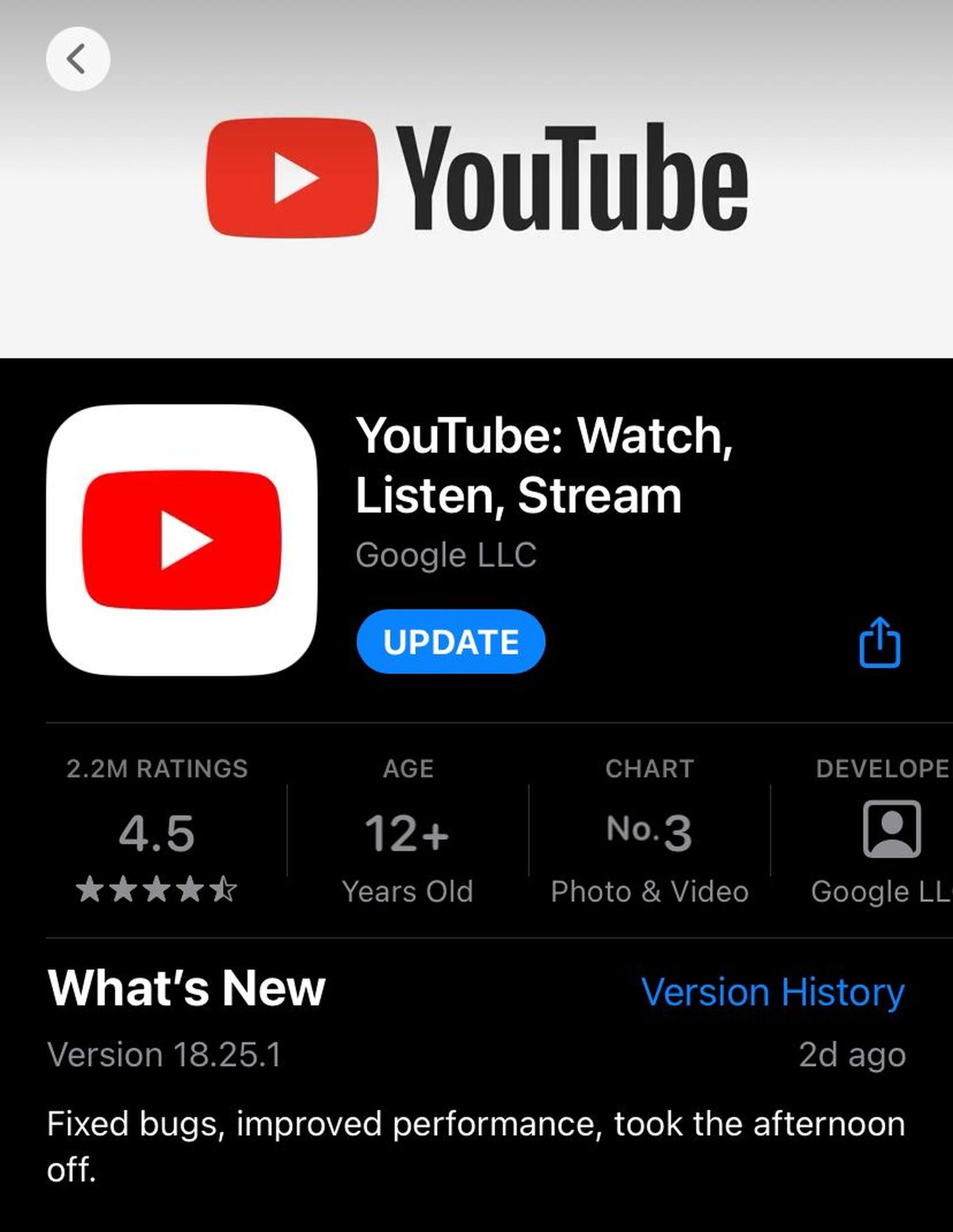YouTube app something went wrong