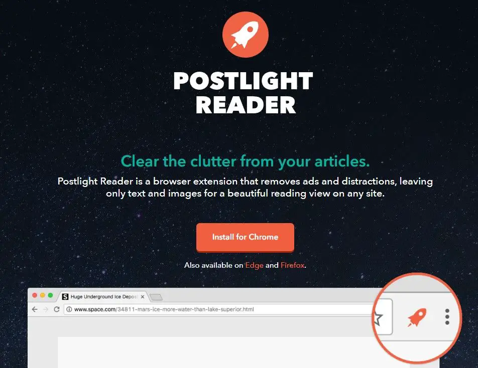 Postlight Reader for chrome, website screenshot