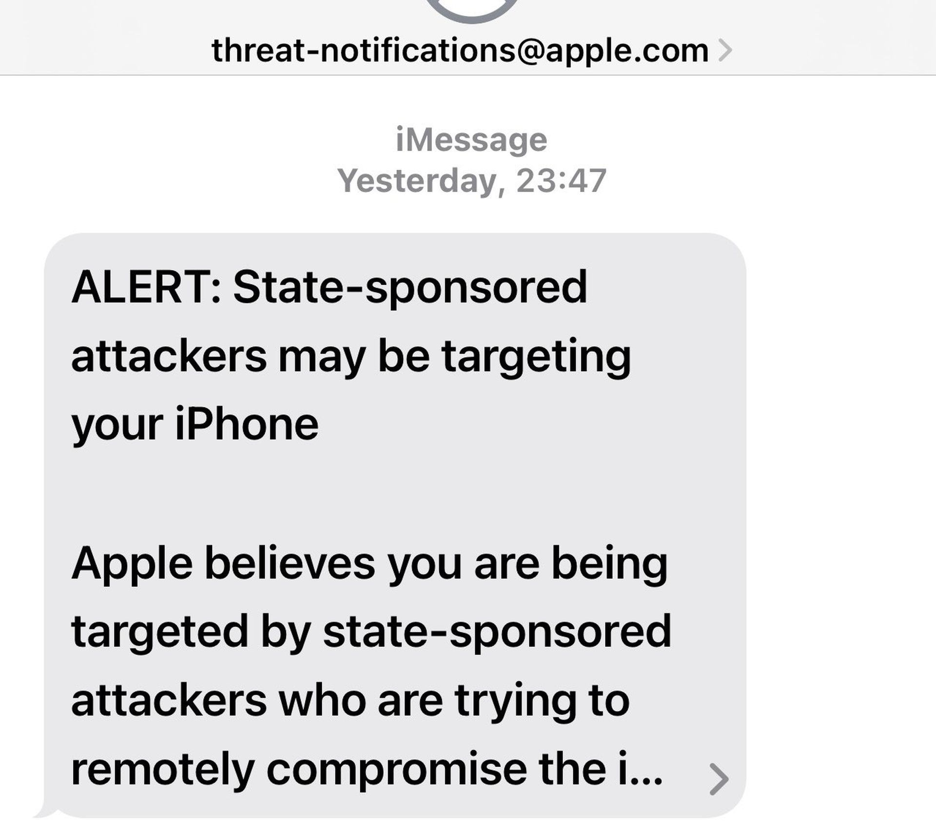 Apple cyber attack alert system