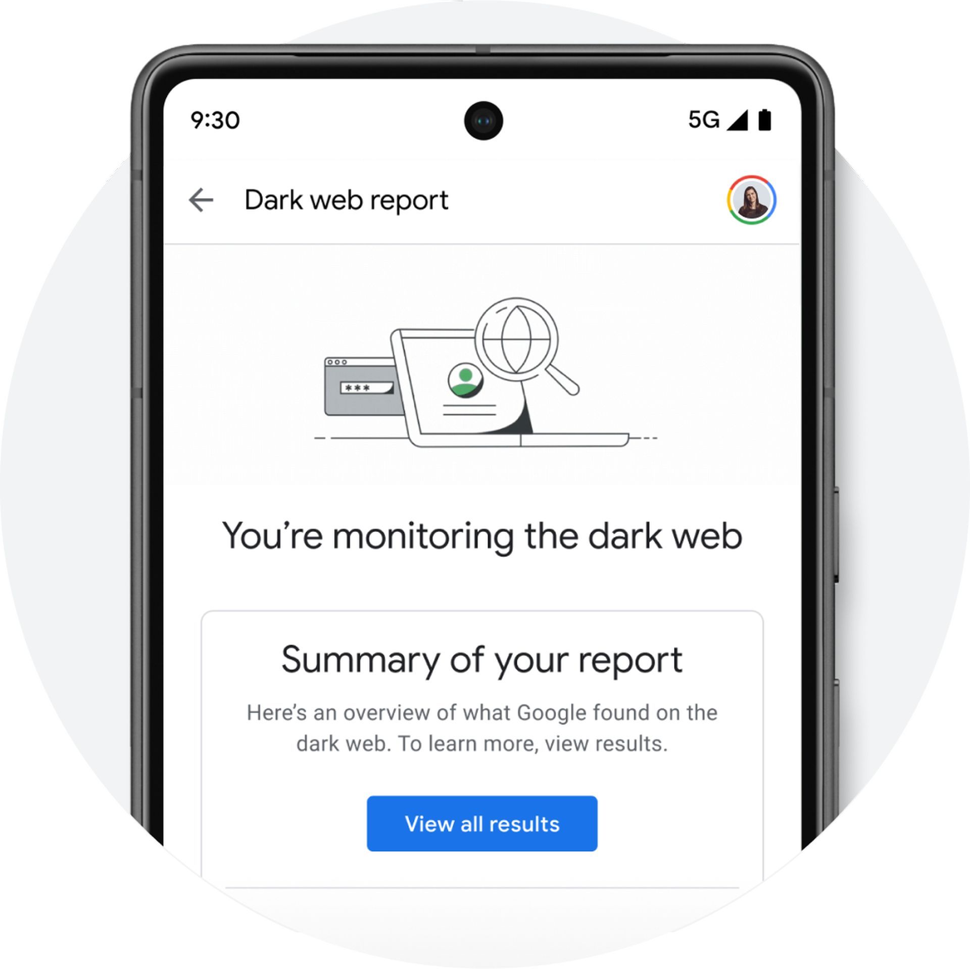 Google One data breach checker Dark web report