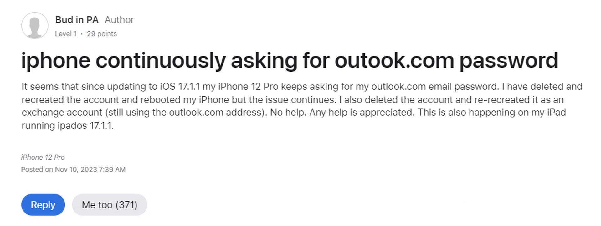 iPhone Outlook keeps asking for password