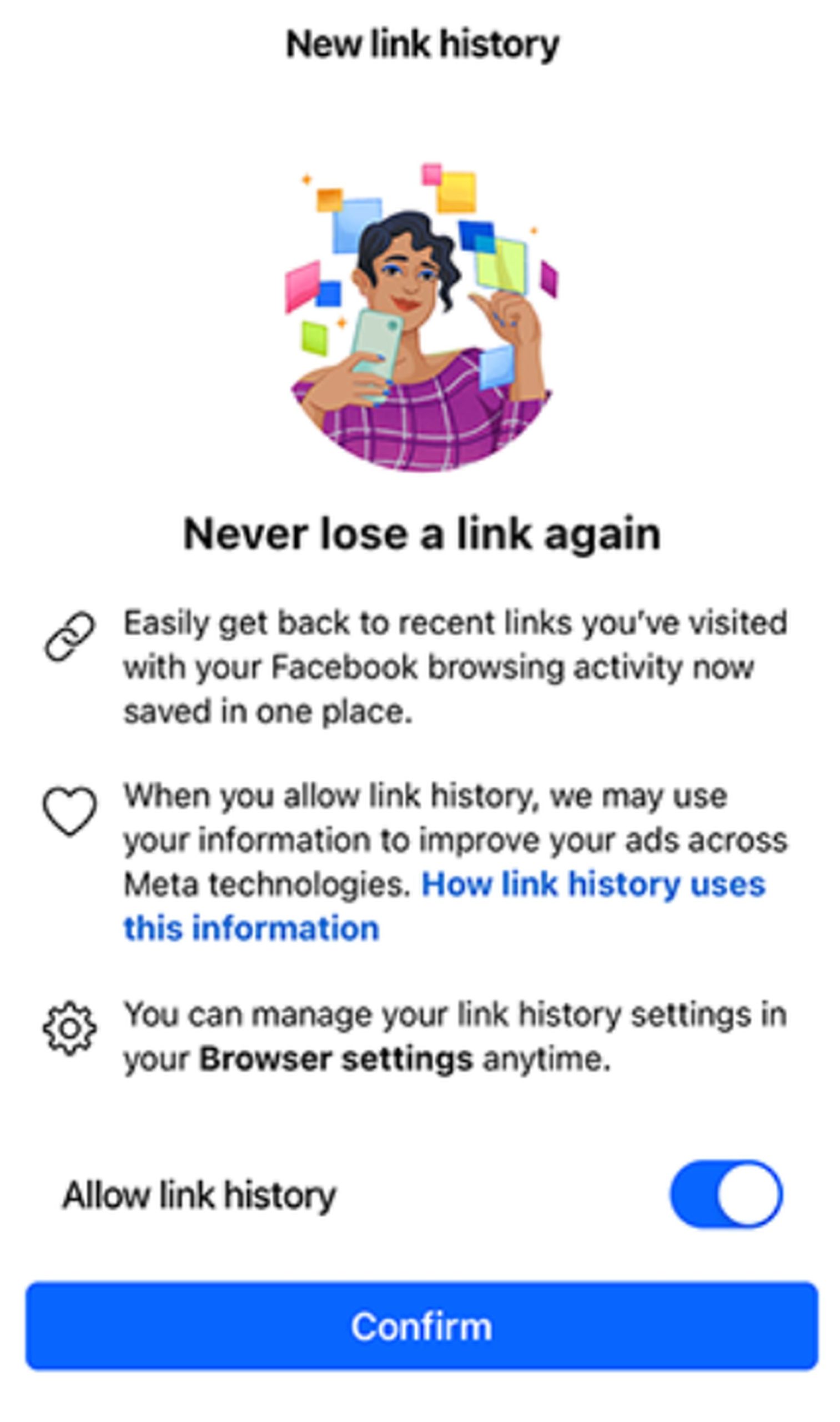 What is the Facebook Link History feature?