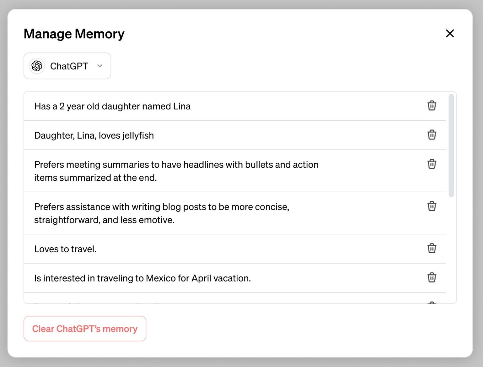 What is ChatGPT memory?