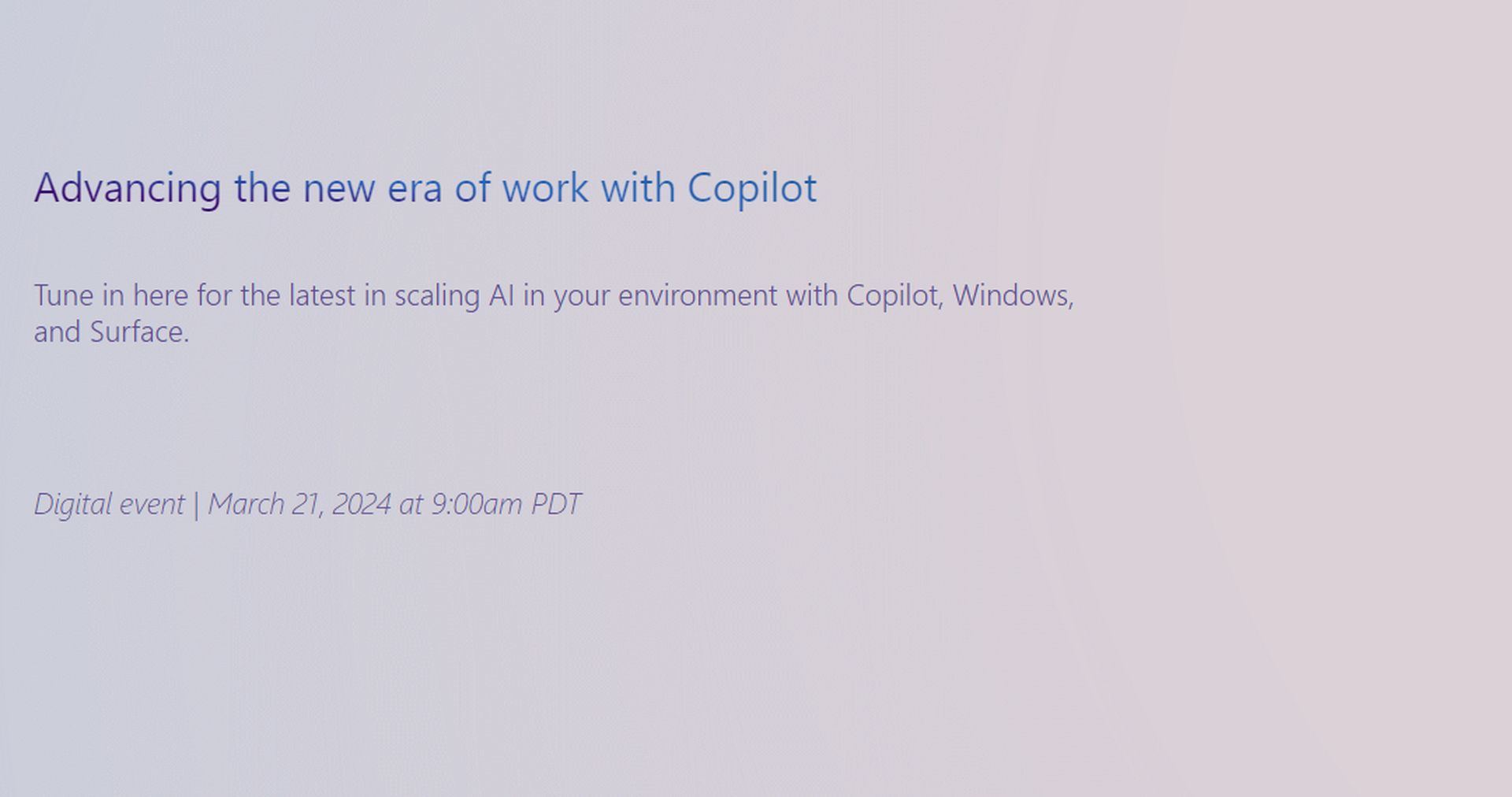 Die van Microsoft "Nieuw tijdperk van werk" evenement, gepland voor 21 maart 2024