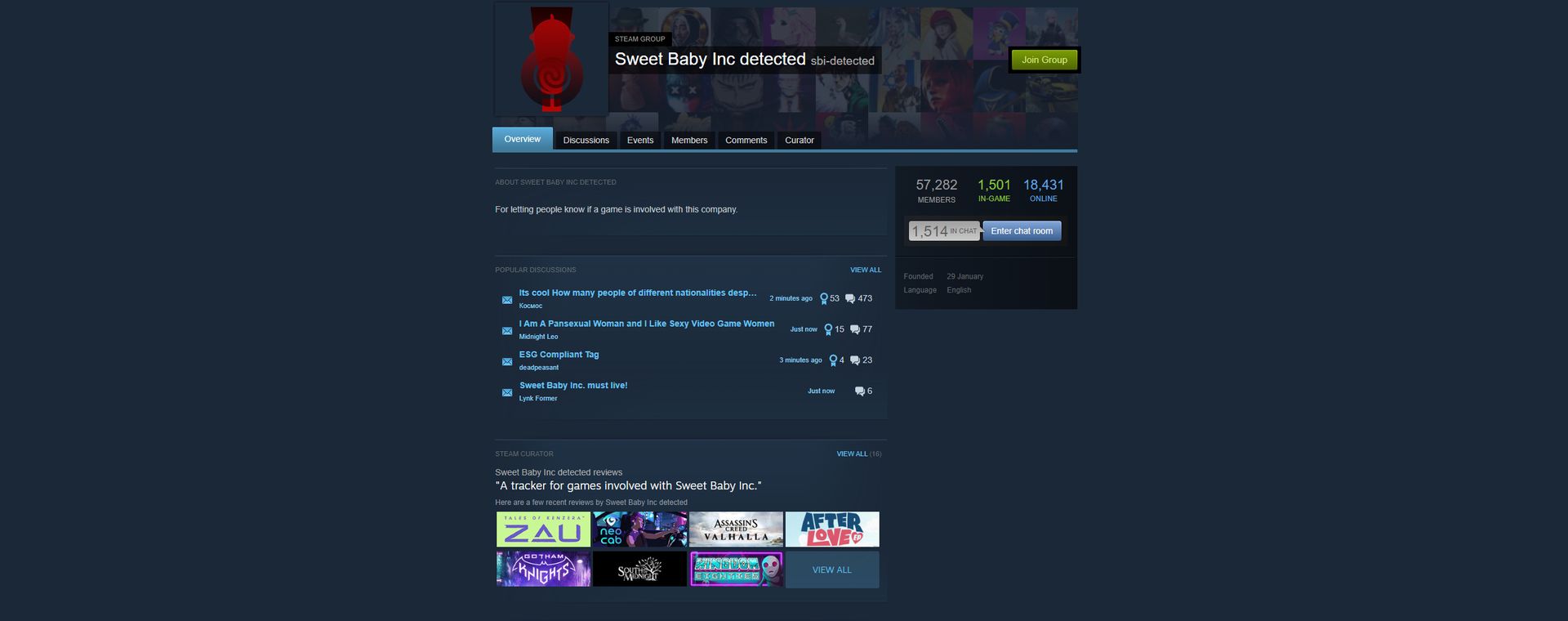 Sweet Baby Inc detected Steam group