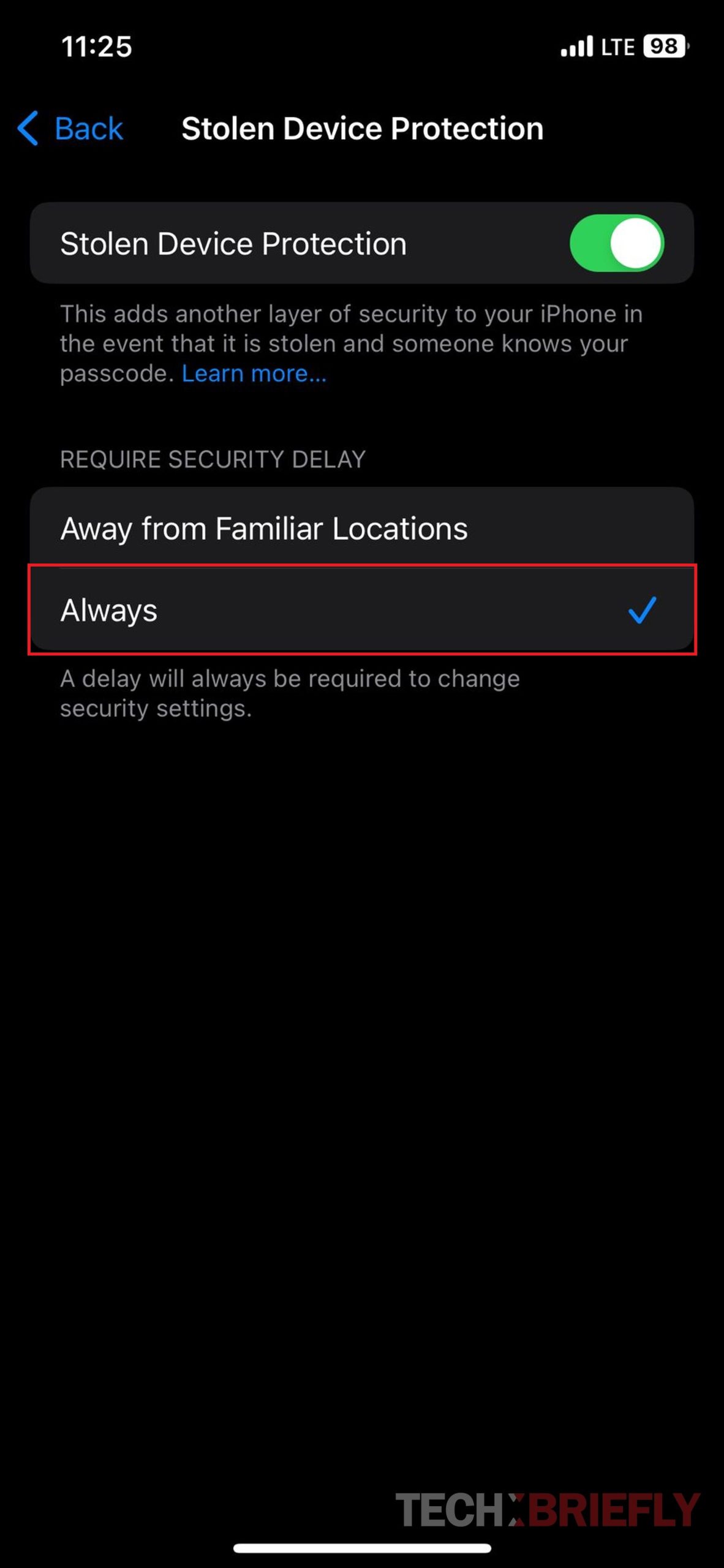 How to set iPhone Theft Protection settings?